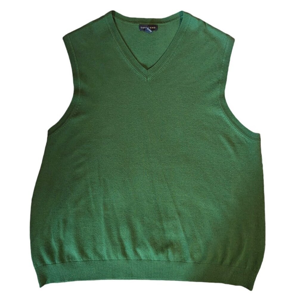 Sweater Vest Lands End Normcore V‎ Neck Green Unisex XL Grandpacore Preppy